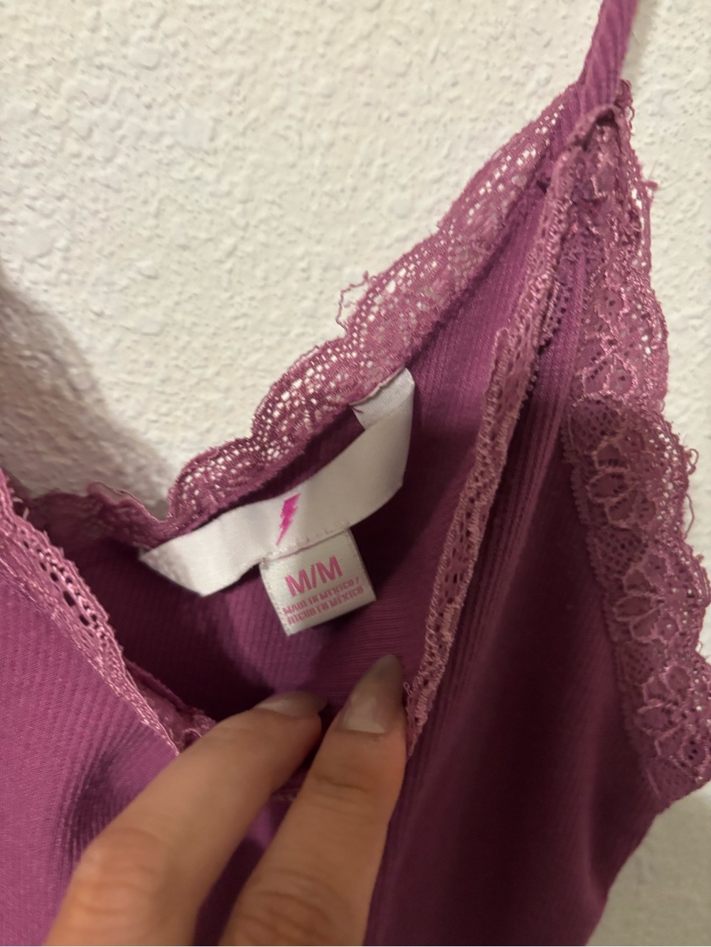 Lace-Trim Spaghetti Strap Cami Tank Top - Plum - Picture 2 of 3